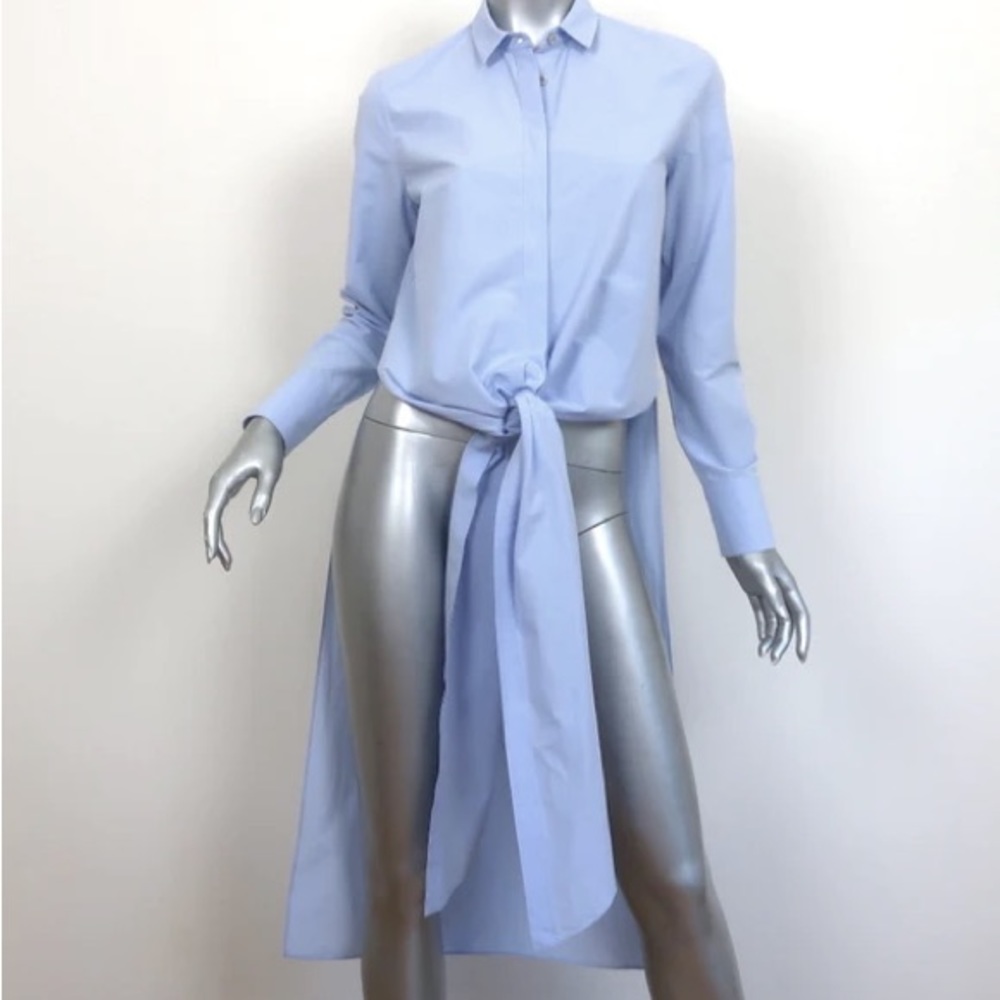 Brunello Cucinelli Tie-Waist Monili Trim Tunic Blue Shirt, Size Medium
